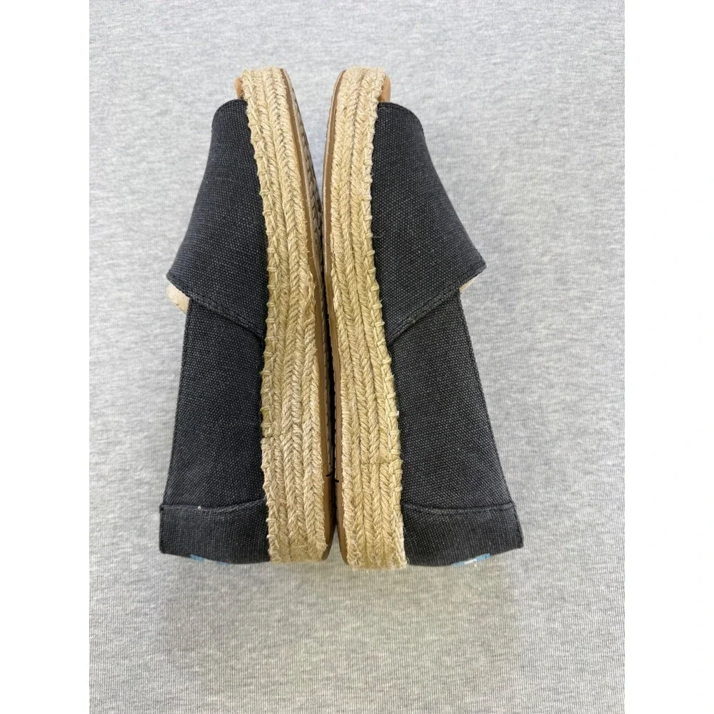 TOMS Clarissa Peep Toe Espadrille Wedge‎ Sandals Charcoal Gray Canvas Womens 8